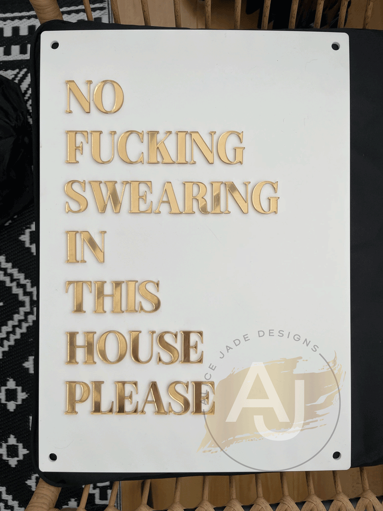 Wall Art 3D Quote Acrylic Sign | 'No Fucking Swearing In This House Please'