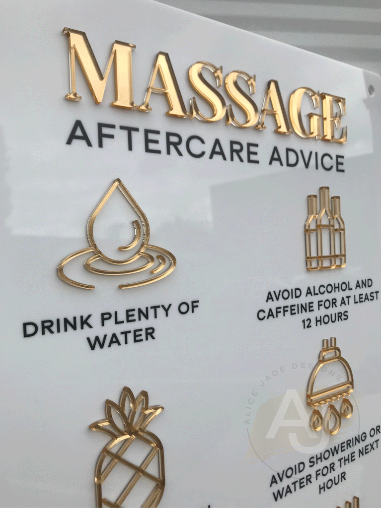 Massage Aftercare Advice Acrylic A3 Wall Sign | Beauty Sign | Business Sign | Spa Sign | Salon Sign | Salon Decor