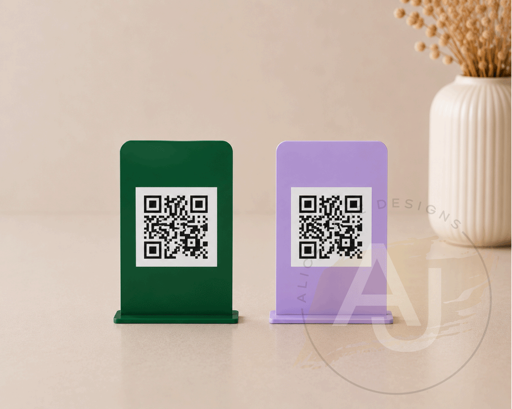 Modern Acrylic QR Code Sign | Mini Freestanding QR Display | Small Business Payment Sign | Market Stall QR Stand