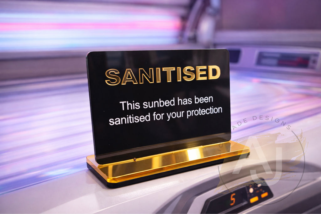 Mini Sanitized Sunbed Acrylic Salon Sign | Free Standing