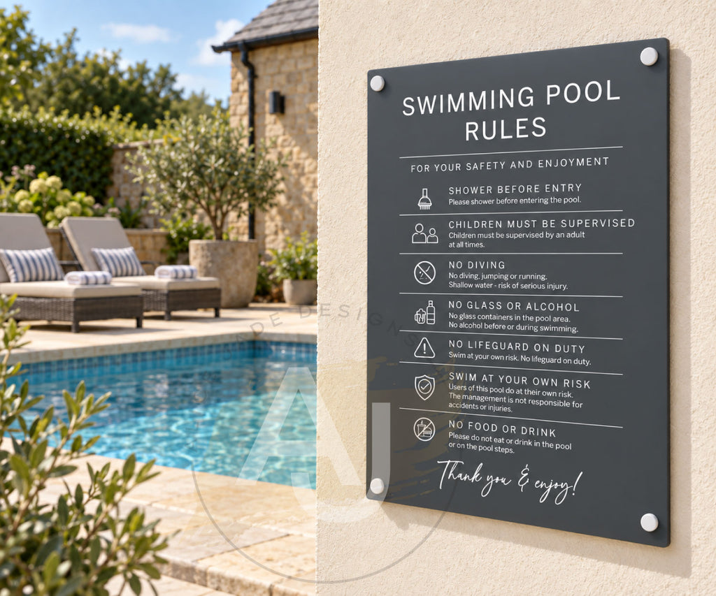 Custom Swimming Pool Rules Plaque | Personalised Outdoor Acrylic Sign for Airbnb & Holiday Rentals