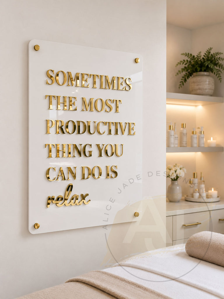 Wall Art 3D Quote Acrylic Sign | 'Sometimes the Most Productive Thing You Can Do Is Relax'