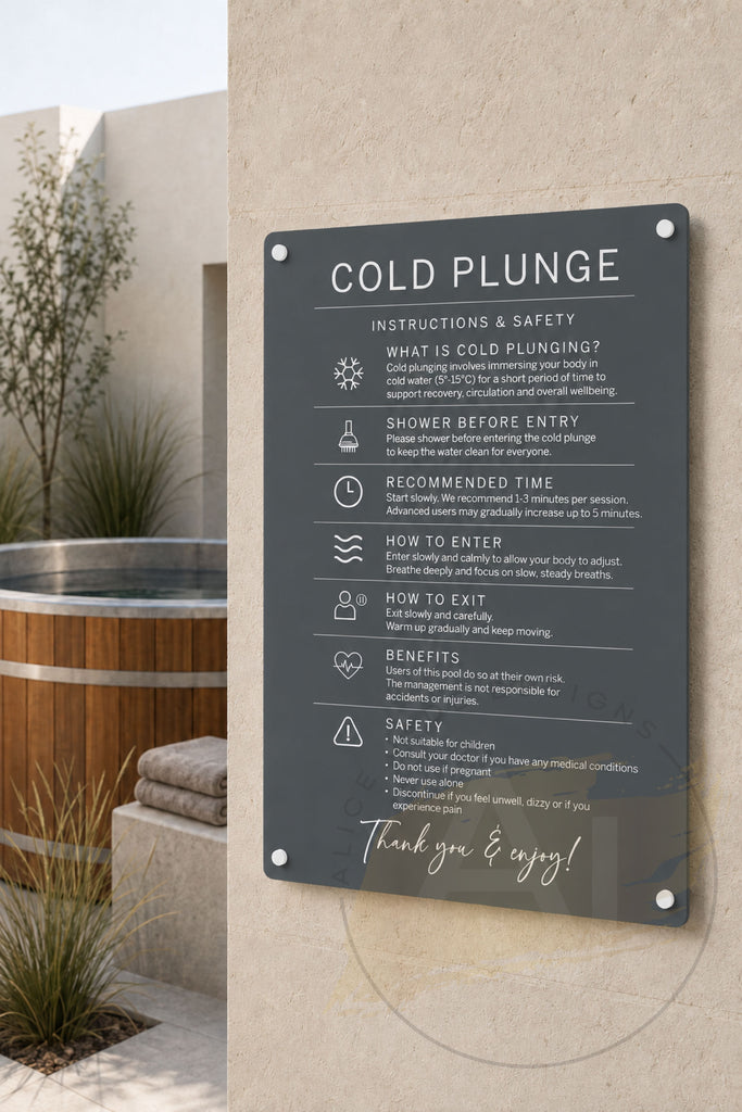 Custom Cold Plunge Pool Plaque | Personalised Outdoor Acrylic Sign for Airbnb & Holiday Rentals
