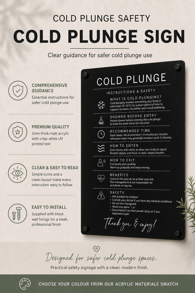 Custom Cold Plunge Pool Plaque | Personalised Outdoor Acrylic Sign for Airbnb & Holiday Rentals