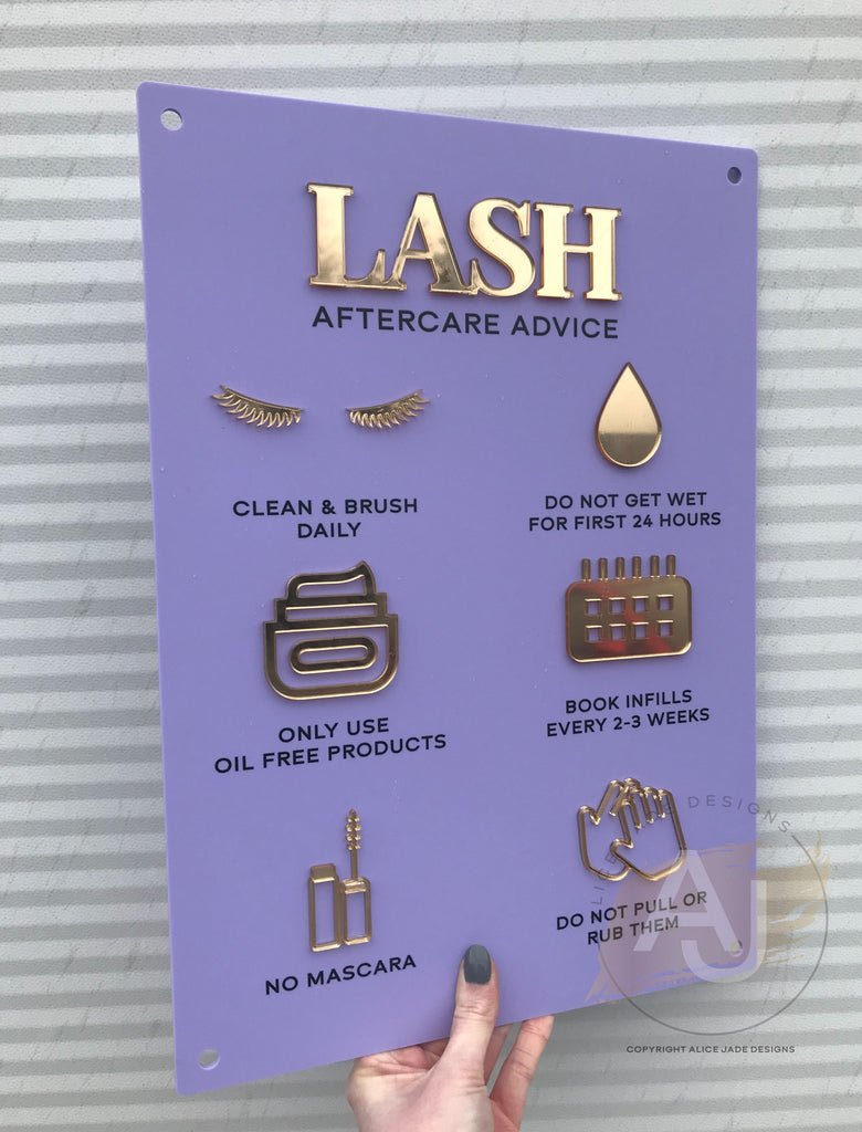 Lash Aftercare Advice Acrylic A3 Wall Sign | Beauty Sign | Business Sign | Spa Sign | Salon Sign | Salon Decor