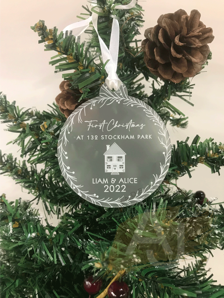 Personalised New Home Christmas Tree Frosted Bauble Decoration