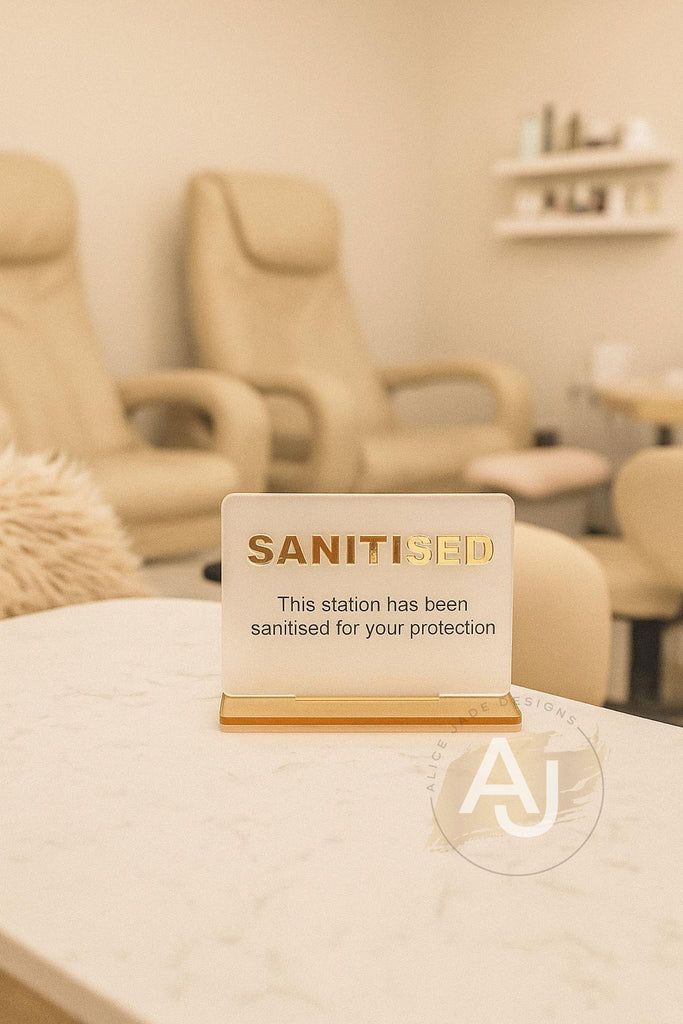 Mini Sanitized Acrylic Salon Sign | Free Standing