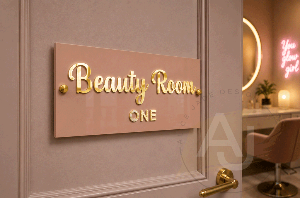 Personalised Room Door Sign | Custom Acrylic Plaque with 3D Text | Salon, Spa, Lodge & Home Decor