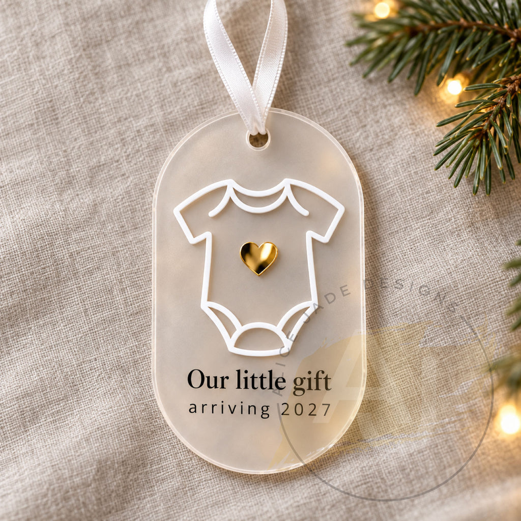 Pregnancy Announcement Christmas Decoration, Baby Arriving 2027, Acrylic Bauble, Our Little Gift Keepsake