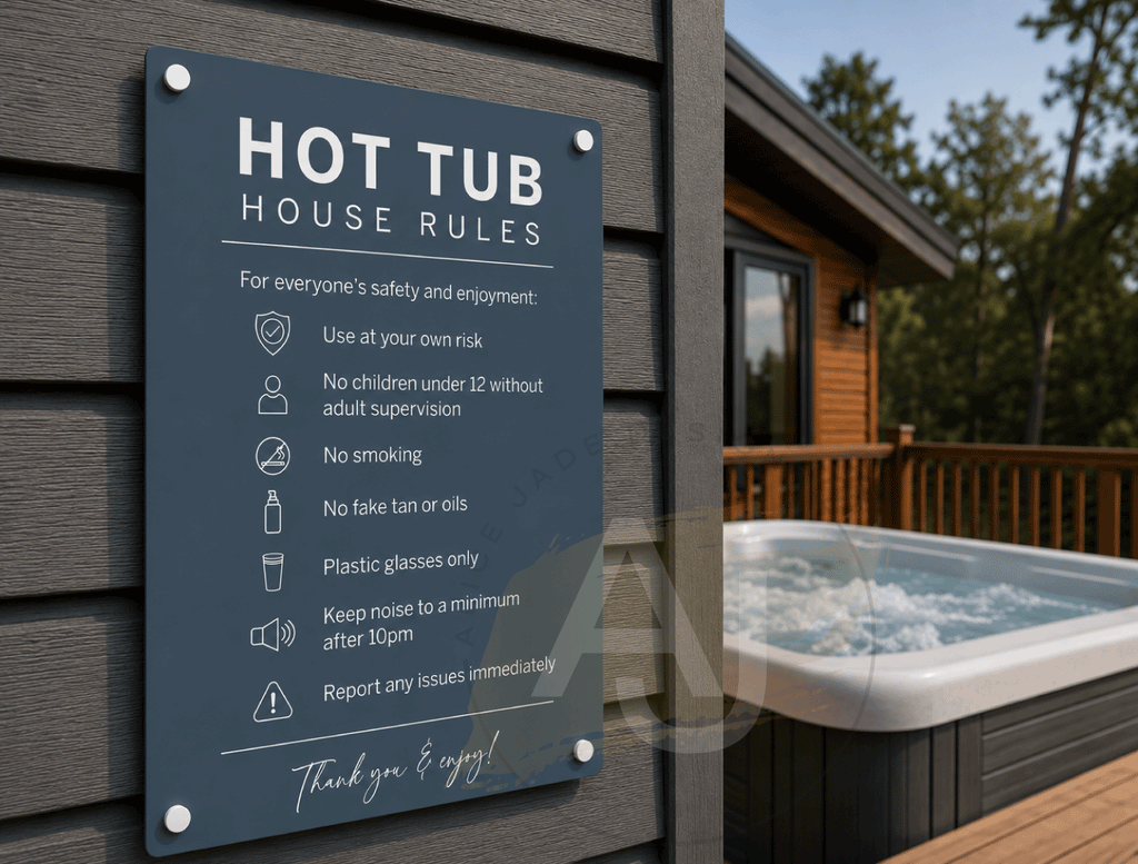 Custom Hot Tub Rules Plaque | Personalised Outdoor Acrylic Sign for Airbnb & Holiday Rentals