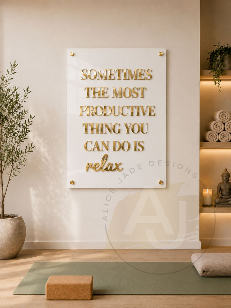 Wall Art 3D Quote Acrylic Sign | 'Sometimes the Most Productive Thing You Can Do Is Relax'