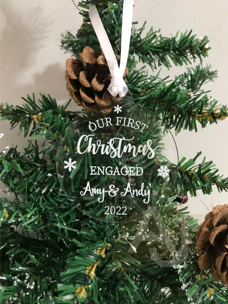 Personalised First Christmas Engaged Couples Tree Bauble Decoration Wedding Gift