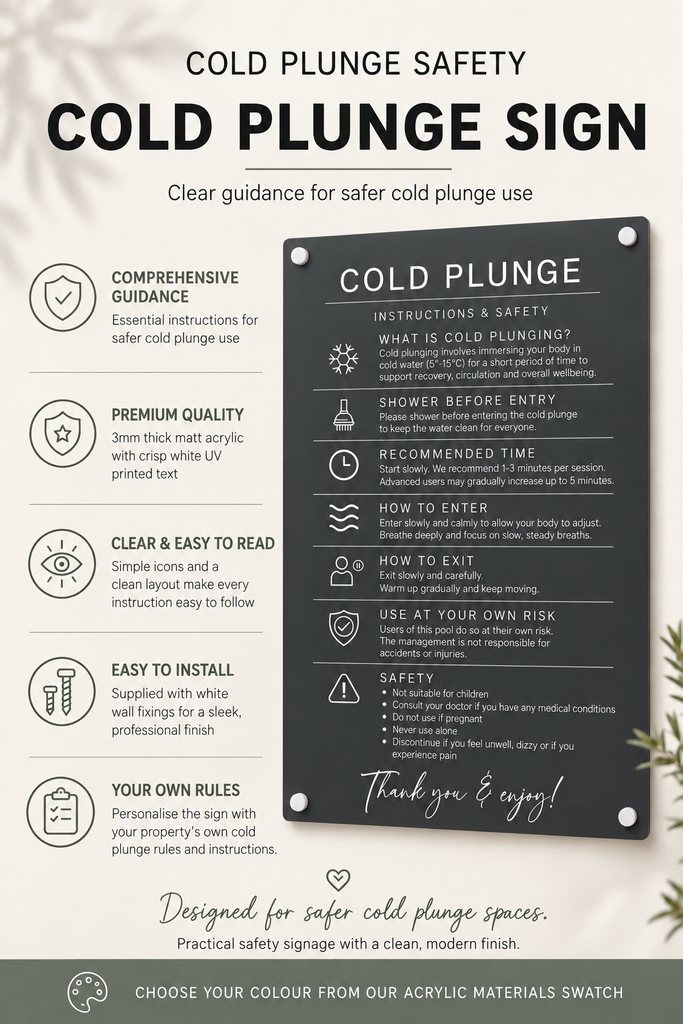 Custom Cold Plunge Pool Plaque | Personalised Outdoor Acrylic Sign for Airbnb & Holiday Rentals