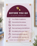 Before You Go – Acrylic Checkout Checklist Sign for Holiday Lets & Airbnb