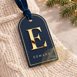 Personalised Acrylic Christmas Stocking Tag with Gold Mirror Initial and Name