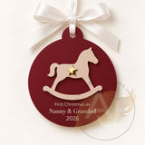 Personalised Rocking Horse Christmas Decoration, Custom Bauble, Baby’s First Christmas New Grandparents Keepsake