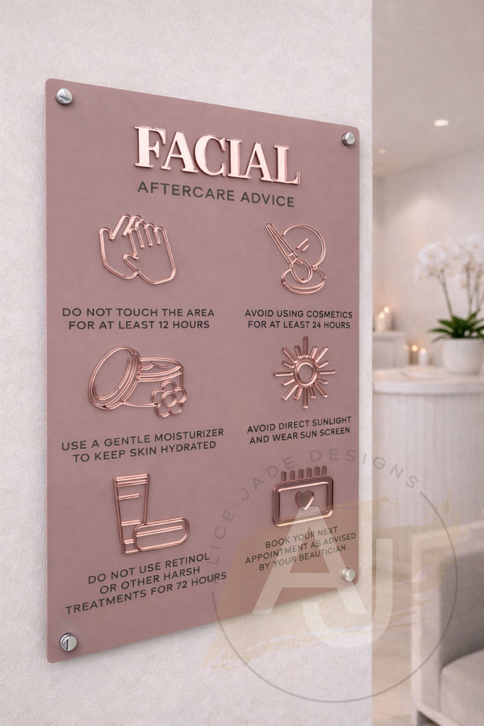 Facial Aftercare Advice Acrylic A3 Wall Sign | Beauty Sign | Business Sign | Spa Sign | Salon Sign | Salon Decor