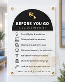 Before You Go – Acrylic Checkout Checklist Sign for Holiday Lets & Airbnb