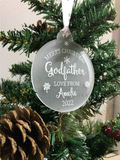Personalised Merry Christmas Godfather Christmas Tree Frosted Bauble Decoration Gift