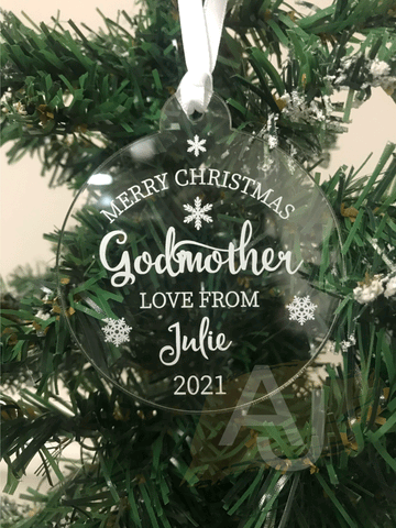 Personalised Merry Christmas Godmother Christmas Tree Bauble Decoration Gift