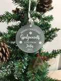 Personalised Merry Christmas Godparents Christmas Tree Frosted Bauble Decoration Gift