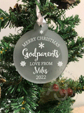 Personalised Merry Christmas Godparents Christmas Tree Frosted Bauble Decoration Gift