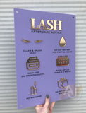 Lash Aftercare Advice Acrylic A3 Wall Sign | Beauty Sign | Business Sign | Spa Sign | Salon Sign | Salon Decor