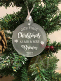 Personalised Mr & Mrs, Mr Mr, Mrs Mrs First Christmas Married Tree Frosted Bauble Decoration Wedding Gift