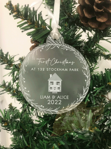 Personalised New Home Christmas Tree Frosted Bauble Decoration