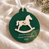 Personalised Rocking Horse Christmas Decoration, Custom Bauble, Baby’s First Christmas New Grandparents Keepsake