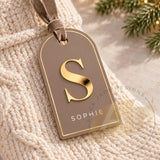 Personalised Acrylic Christmas Stocking Tag with Gold Mirror Initial and Name