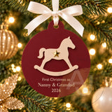 Personalised Rocking Horse Christmas Decoration, Custom Bauble, Baby’s First Christmas New Grandparents Keepsake