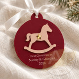 Personalised Rocking Horse Christmas Decoration, Custom Bauble, Baby’s First Christmas New Grandparents Keepsake