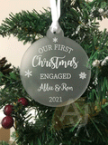 Personalised First Christmas Engaged Couples Tree Frosted Bauble Decoration Wedding Gift