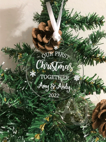 Personalised First Christmas Engaged Couples Tree Bauble Decoration Wedding Gift
