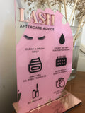 Lash Aftercare Acrylic Sign | Beauty Sign | Business Sign | Spa Sign | Salon Sign | Salon Decor | Paint Wash |