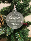 Personalised Mr & Mrs, Mr Mr, Mrs Mrs First Christmas Married Tree Frosted Bauble Decoration Wedding Gift