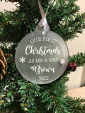 Personalised Mr & Mrs, Mr Mr, Mrs Mrs First Christmas Married Tree Frosted Bauble Decoration Wedding Gift