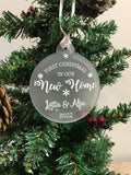 Personalised First Christmas in our New Home Couples Tree Frosted Bauble Decoration Gift