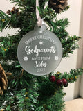 Personalised Merry Christmas Godparents Christmas Tree Frosted Bauble Decoration Gift