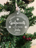 Personalised Merry Christmas Godparents Christmas Tree Frosted Bauble Decoration Gift