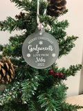 Personalised Merry Christmas Godparents Christmas Tree Frosted Bauble Decoration Gift