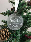 Personalised Merry Christmas Godfather Christmas Tree Frosted Bauble Decoration Gift