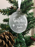 Personalised Merry Christmas Godfather Christmas Tree Frosted Bauble Decoration Gift