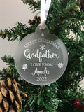 Personalised Merry Christmas Godfather Christmas Tree Frosted Bauble Decoration Gift