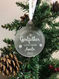 Personalised Merry Christmas Godfather Christmas Tree Frosted Bauble Decoration Gift