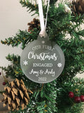 Personalised First Christmas Engaged Couples Tree Frosted Bauble Decoration Wedding Gift